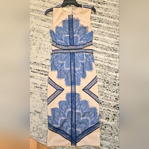 Elegant Blue And Nude  Lace Dress